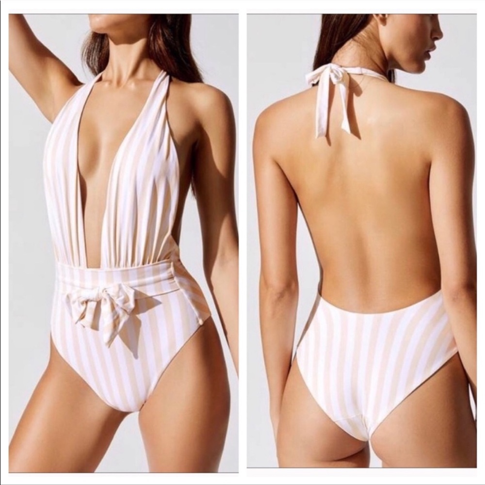 NWT WeWoreWhat M Brooklyn Ivory Striped Swim